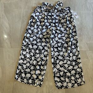 Floral Black and White Wide Leg Pants